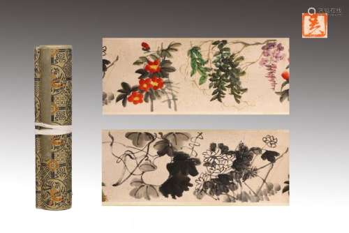 CHINESE INK AND COLOR HANDSCROLL OF FLOWERS