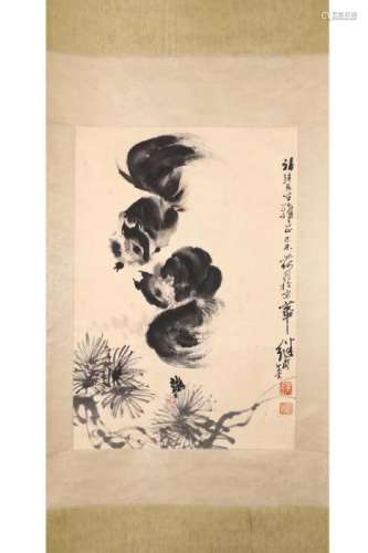 CHINESE INK AND COLOR PAINTING OF TWO SQUIRRELS