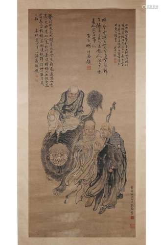 CHINESE INK AND COLOR PAINTING OF ARHAT FIGURES