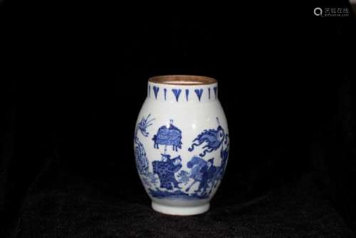 BLUE AND WHITE JAR IN FIGURE MOTIF