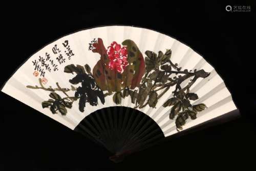 CHINESE FOLDING FAN PAINTING AND CALLIGRAPHY