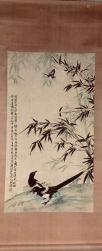 CHINESE PAINTING OF MAGPIE UNDER BAMBOO