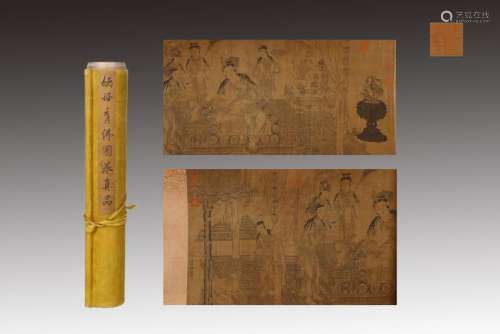 CHINESE BAIMIAO HANDSCROLL PAINTING OF FIGURE