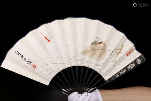 CHINESE FOLDING FAN PAINTING OF LIVELY INSECTS