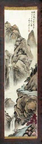 CHINESE PAINTING OF WATERFALL LANDSCAPE ON SILK