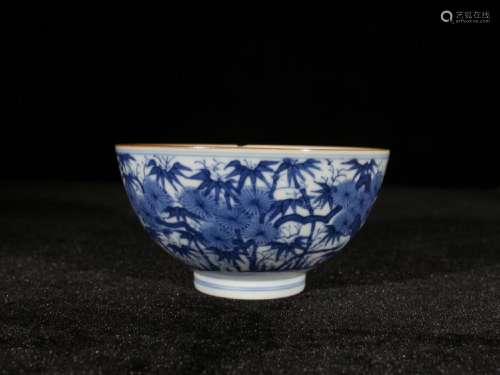 BLUE AND WHITE BAMBOO MOTIF PORCELAIN BOWL
