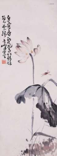 INK & COLOR PAINTING OF LOTUS FLOWER AND DRAGONFLY