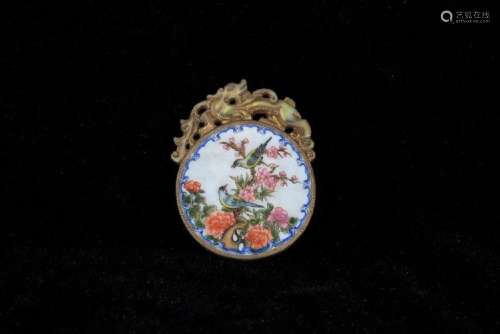 ENAMEL DECORATED BIRD AND FLOWER PLAQUE