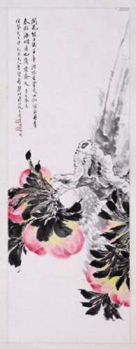 CHINESE INK AND COLOR PAINTING OF PEACH TREE