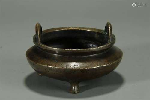 Late of Qing Dynasity, Bronze Tripod with Two Ears