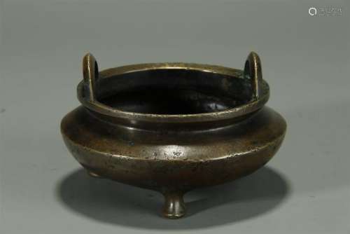 Late of Qing Dynasity, Bronze Tripod with Two Ears