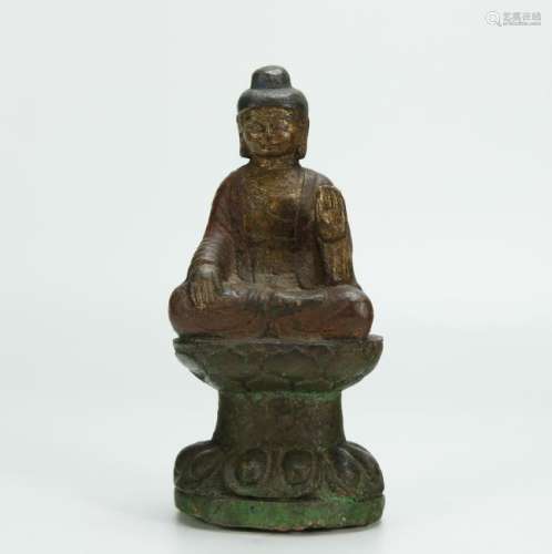 Qing Dynasty stone carving painted Sakyamuni Buddha