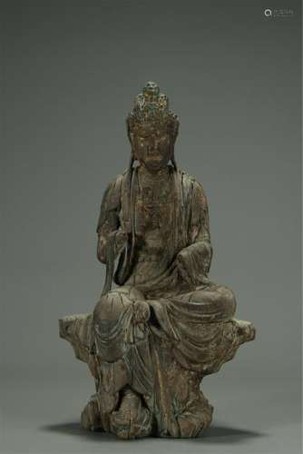 Carved Wood,   Painted  Kwan Yin  Statue