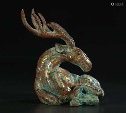 Bronze Ware Inlaid Gold, Silver Deer