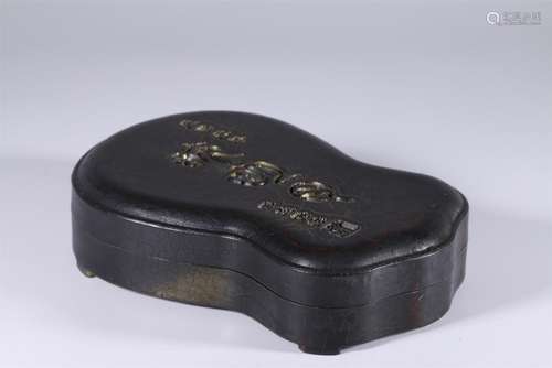 Carved Double Guard Shape Inkstone with Box