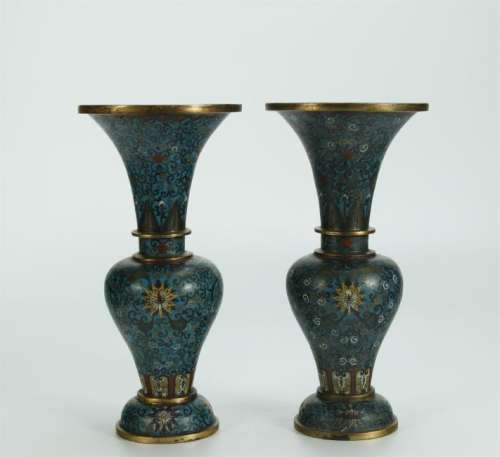 A Pair of Chinese Cloisonne Enamel Gu Vase
