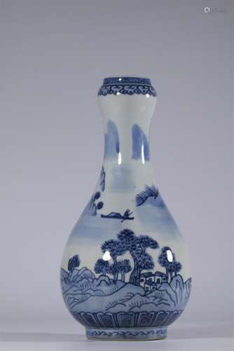 Bule and White Landscape and Figures Vase