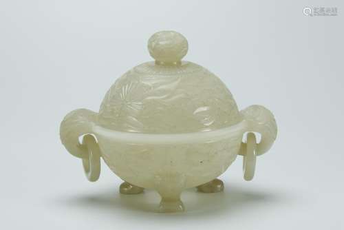 Carved He Tian Jade Incense Burner