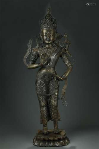 Bronze Inlaid Sliver and Bronze Buddha Statue