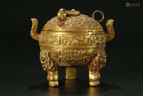 Gold Vessel, Tripod with Double Ears Ding