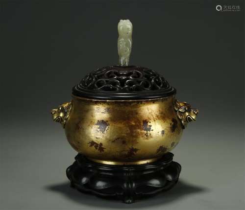 Bronze Incense Burner with Lion Handles