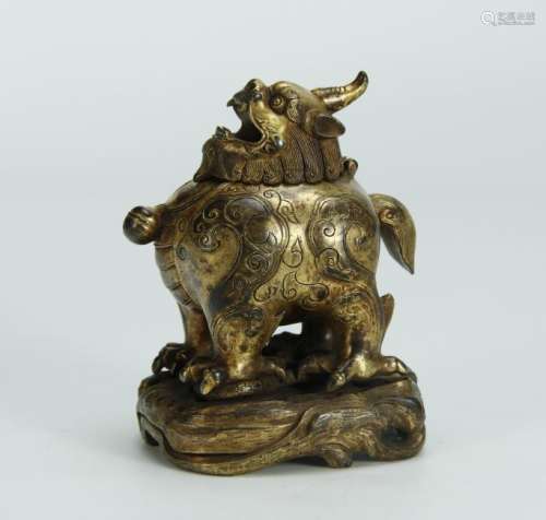 Gilt  Bronze Lion Incense Burner