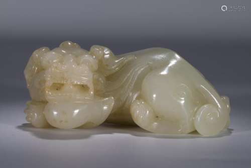 White Jade Carved Lion Paperweight