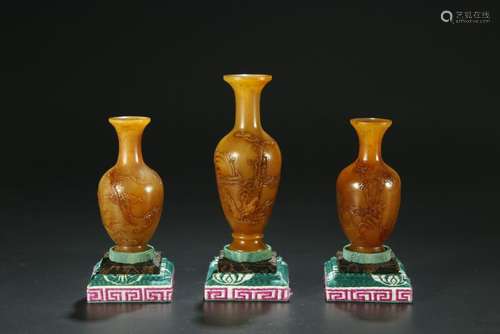 Three Pieces  of Shou Shan Stone Vases