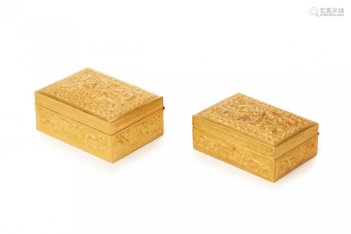 TWO 20K GOLD ANTIQUE CHINESE WEDDING BOXES