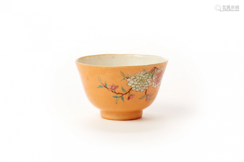 A CHINESE PORCELAIN CORAL GROUND BOWL