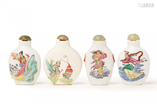 FOUR PORCELAIN SNUFF BOTTLES