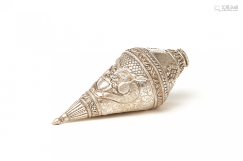 A NEPALESE SILVER REPOUSSÉ CONCH SHELL