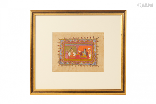 AN ANTIQUE INDIAN MINIATURE PAINTING OF BALI RAJ AND VISHNU