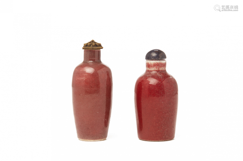 TWO 'SANG DE BOEUF' RED PORCELAIN SNUFF BOTTLES