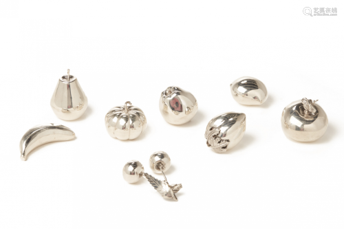 A SET OF STERLING SILVER FRUITS