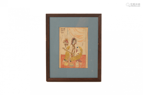 AN ANTIQUE INDIAN PAINTING OF A MOGHUL SONGSTRESS