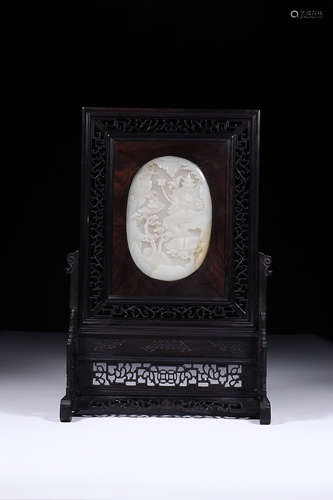 QIANLONG MARK ZITANWOOD HETIAN JADE SCREEN