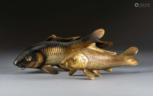 Pair 19th Japanese Bronze Fishes,Meiji