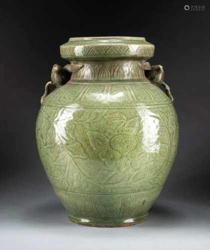 Large Chinese Celadon Glazed Jar