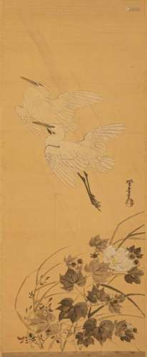 Important Japanese Antique Painting Cranes