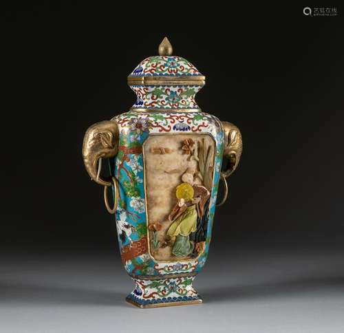 Chinese Antique Stone Carved Cloisonne Vase