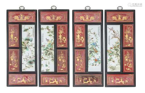 Set 19th Chinese Antique Rectangular Porcelain Plaques