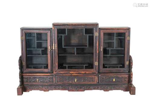 19th Chinese Antique Screen Wood Display Cabinet