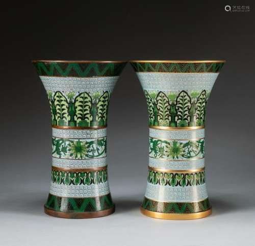 Pair Republic Period Chinese Antique Cloisonné Beakers