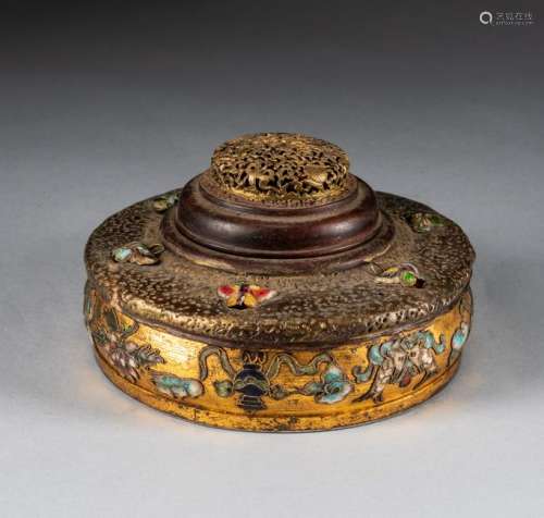 19th Chinese Antique Gilt Bronze Cloisonné Incense Burner