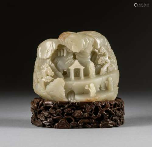 Republic Period Chinese Antique Pale Celadon Jade Mountain