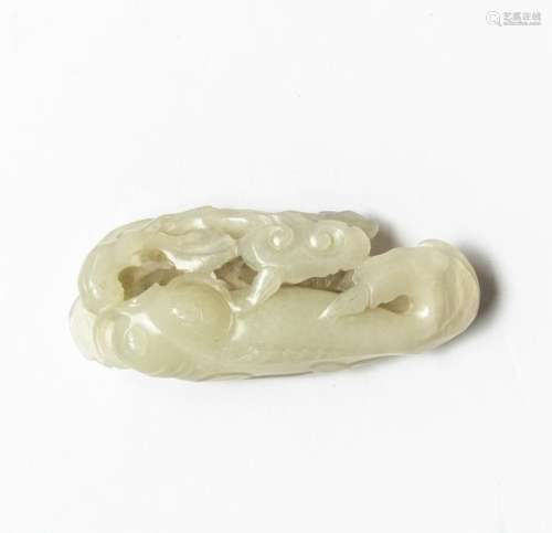 Qianlong Style Chinese Antique White Jade Catfish