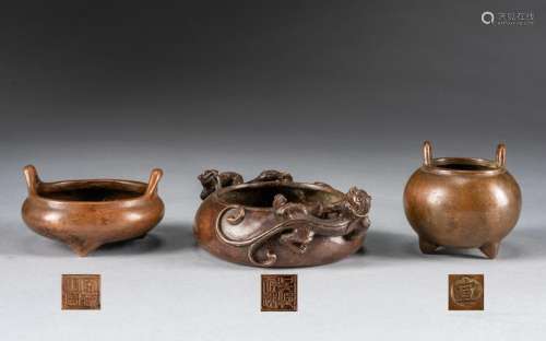 Group Of Chinese Antique Bronze Incense Burners