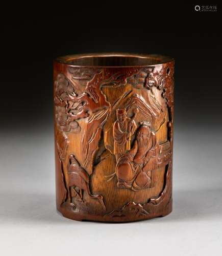 Important Chinese Antique Bamboo Brushpot,Ming