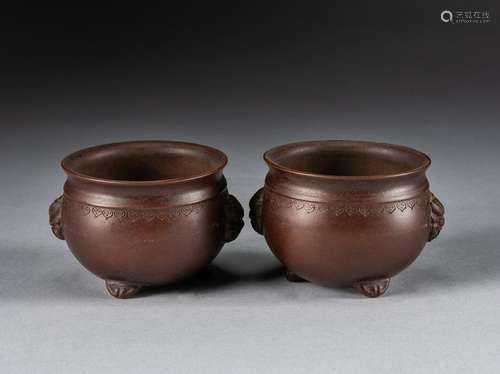 Pair Republic Period Chines Antique Yixing Zisha Incense Burners